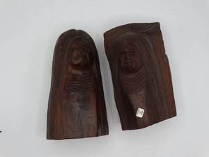lot 9165 image: 2 hand carved iron wood statues of native americans