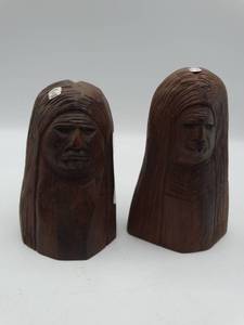 lot 9166 image: hand made iron wood figures of native americans