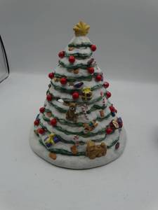 lot 9205 image: PartyLite Ceramic Christmas Tree Candle Holder Glittered Centerpiece 8.5