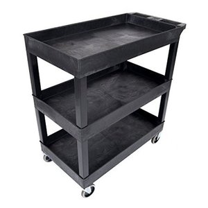 lot 15718 image: Luxor EC111-B Tub Storage Cart 3 Shelves - Black,32 x 18