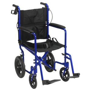 lot 15752 image: Drive Medical Lightweight Expedition Transport Wheelchair with Hand Brakes, Blue
