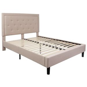 lot 15762 image: Flash Furniture Roxbury Tufted Upholstered Queen Size Platform Bed in Beige Fabric NOT INSPECTED OUTSIDE OF BOX