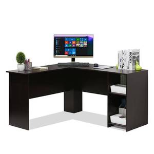lot 15782 image: Furinno Indo L-Shaped Desk with Bookshelves, Espresso