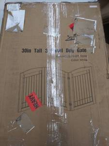 lot 15815 image: Spirich Free Standing Foldable Wire Pet Gate for Dogs, 80 inches Extra Wide, 30 inches Tall 4 Panels Dog Gate for the Houes, Doorway, Stairs, Pet Puppy Safety Fence,Set of Support Feet Included, White