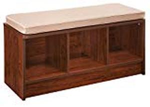 lot 15853 image: ClosetMaid 1309 Cubeicals 3-Cube Storage Bench, Dark Cherry