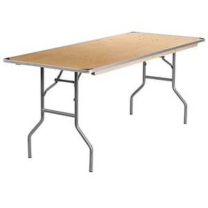 lot 15898 image: Flash Furniture 30 x 72 Rectangular HEAVY DUTY Birchwood Folding Banquet Table with METAL Edges and Protective Corner Guards