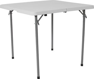 lot 15440 image: Flash Furniture 34 Square Bi-Fold Granite White Plastic Folding Table with Carrying Handle
