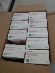 lot 15493 image: McKesson Stretch Vinyl Exam Gloves Powder-Free Medium 9 boxes (100 gloves per box)