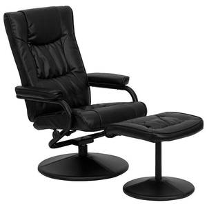 lot 15968 image: Flash Furniture BT-7862-BK-GG Contemporary Black Leather soft ReclinerOttoman with Wrapped Base