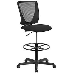 lot 15975 image: Flash Furniture Ergonomic Mid-Back Mesh Drafting Chair with Black Fabric Seat and Adjustable Foot Ring