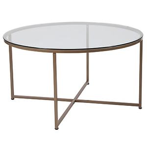 lot 15982 image: Flash Furniture Greenwich Collection Glass Coffee Table with Matte Gold Frame