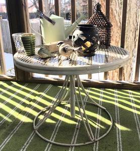 lot 3055 image: Patio Table with Variety of Garden Patio Decor