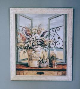 lot 3011 image: Framed Art of Window and Foliage with Message of Hope 28 Tall x 24 wide