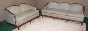 lot 3031 image: Vintage Indoor Rattan Couch and Loveseat Set, Solid Pieces