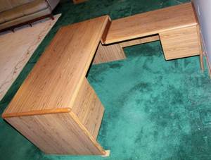 lot 3034 image: Heavy L-Shaped Desk, 2 Piece with 3 Drawers and 1 File Drawer