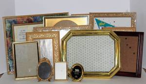 lot 3037 image: Assorted Vintage Picture Frames, Brass and Wood, Most New