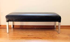 lot 3018 image: Black Leather Feel Bench with Nail-head Trim