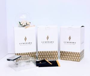 lot 3085 image: (3) Luminara Hand Blown Glass Real Flame-Effect Tealight Candle Ornaments - White and Ivory Berry with Remote New in Box
