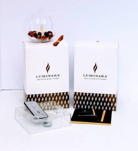 lot 3086 image: (2) Luminara Hand Blown Glass Real Flame-Effect Tealight Candle Ornaments - Harvest Orange with Remote New in Box