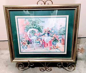 lot 3069 image: Framed Wall Art - Garden Patio Scene
