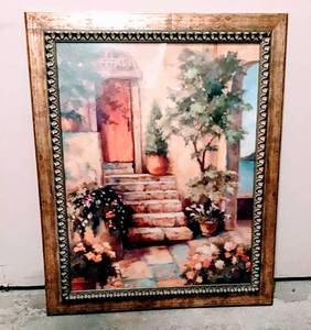 lot 3074 image: Home Interiors Framed Art - Colorful Garden by the Sea