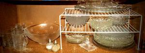 lot 3122 image: Large Lot of Vintage Cut Glass, Crystal and Decorative Glass Dishware and Cabinet StorageOrganizer Rack
