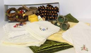 lot 3176 image: Huge Variety of Kitchen Linens and Napkin Rings, Many Brand New