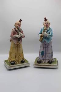lot 3014 image: 2 Vintage WACO Musical Melody In Motion Clowns playing Clarinette and Saxaphone
