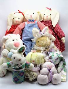 lot 3219 image: Some Bunny to Love Lot - (9) Incredibly Cute Stuffed Bunnies - Including Rag Doll Bunnies - Easters Coming