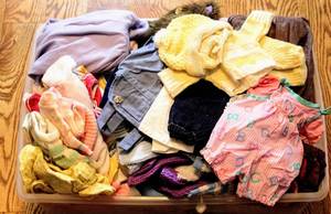 lot 3221 image: HUGE Lot of Cabbage Patch Kids and Preemies Clothing - Fur Coat, Costumes, Dresses, Pants, Shirts, Socks...