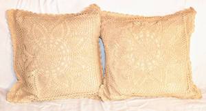 lot 3232 image: Two Crochet Decorative Pillows
