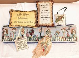 lot 3233 image: Three Tapestry Pillows and Three Tapestry WallDoor Hanger Pillows