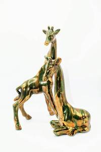 lot 3312 image: Beautiful Gold and Green Giraffe Figurines 11T and 14.25T