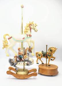 lot 3319 image: (2) Willitts Carousel Horse Music Boxes and Carousel Horse Figurine