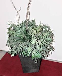 lot 3246 image: Outdoor Plastic Planter with Faux Foliage 30 Tall