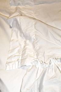 lot 3310 image: 4 Solid White Ruffle Curtain Panels (double thick) 85 Wide x 83 Long with 3 Rod Sleeve