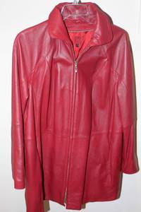 lot 3377 image: Womens Full Length Red Fashion Genuine Leather Jacket Wilsons 1X