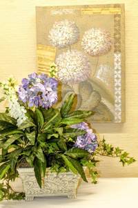 lot 3250 image: Hydrangea Music Sheet Canvas 18 x 24 and Large Faux Hydrangea