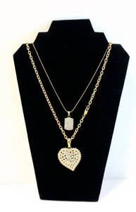 lot 3344 image: (11) Piece Gold and White Rhinestone Jewelry Lot - Necklaces, Bracelets, Earrings and Brooch