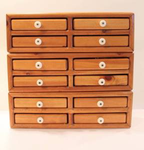lot 3400 image: (3) Wooden Stackable Jewelry Boxes - Full of Costume Jewelry