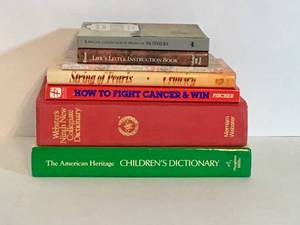 lot 3143 image: American Heritage Childrens Dictionary, Websters College Dictionary, How To Fight Cancer and Win, String of Pearls, Lifes Little Instruction Book, Special Collection In Praise of Mothers