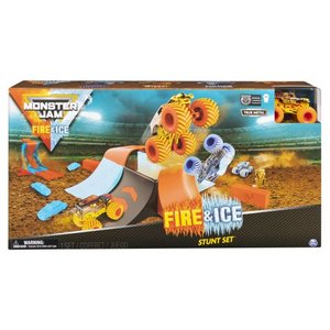 lot 5641 image: Monster Jam, Fire & Ice Stunt Set Featuring Four 164 Scale Die-Cast Monster Trucks
