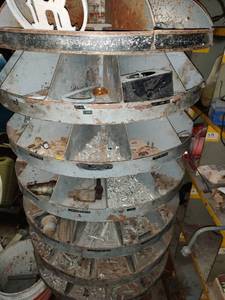 lot 10002 image: Upright Circular Metal Parts Bin w Contents