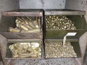 lot 10099 image: Lot of 4 Bins of Brass Bolts & Machine Screws