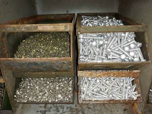 lot 10100 image: Lot of 4 Bins of Carriage Bolts, Wood & Machine Screws