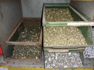 lot 10106 image: Three Metal Bins of Bolt and Nuts - Some Brass
