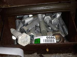 lot 6686 image: Metal Bin Full of Hex Head Bolts