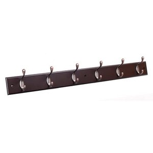 lot 340029 image: BirdRock Brands BirdRock Home Oval Hook Coat and Hat Rack 6 Hooks Wall Mount Brown Finish Bronze Hooks