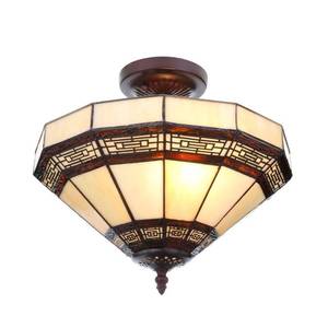lot 34905 image: Hampton Bay Addison 13.5 in. 2-Light Oil Rubbed Bronze Semi-Flush Mount with Tiffany Style Stained Glass Shade