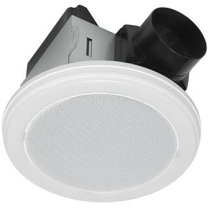 lot 36514 image: Home Netwerks Decorative White 70 CFM Bluetooth Stereo Speaker Exhaust Bathroom Exhaust Fan with LED Light